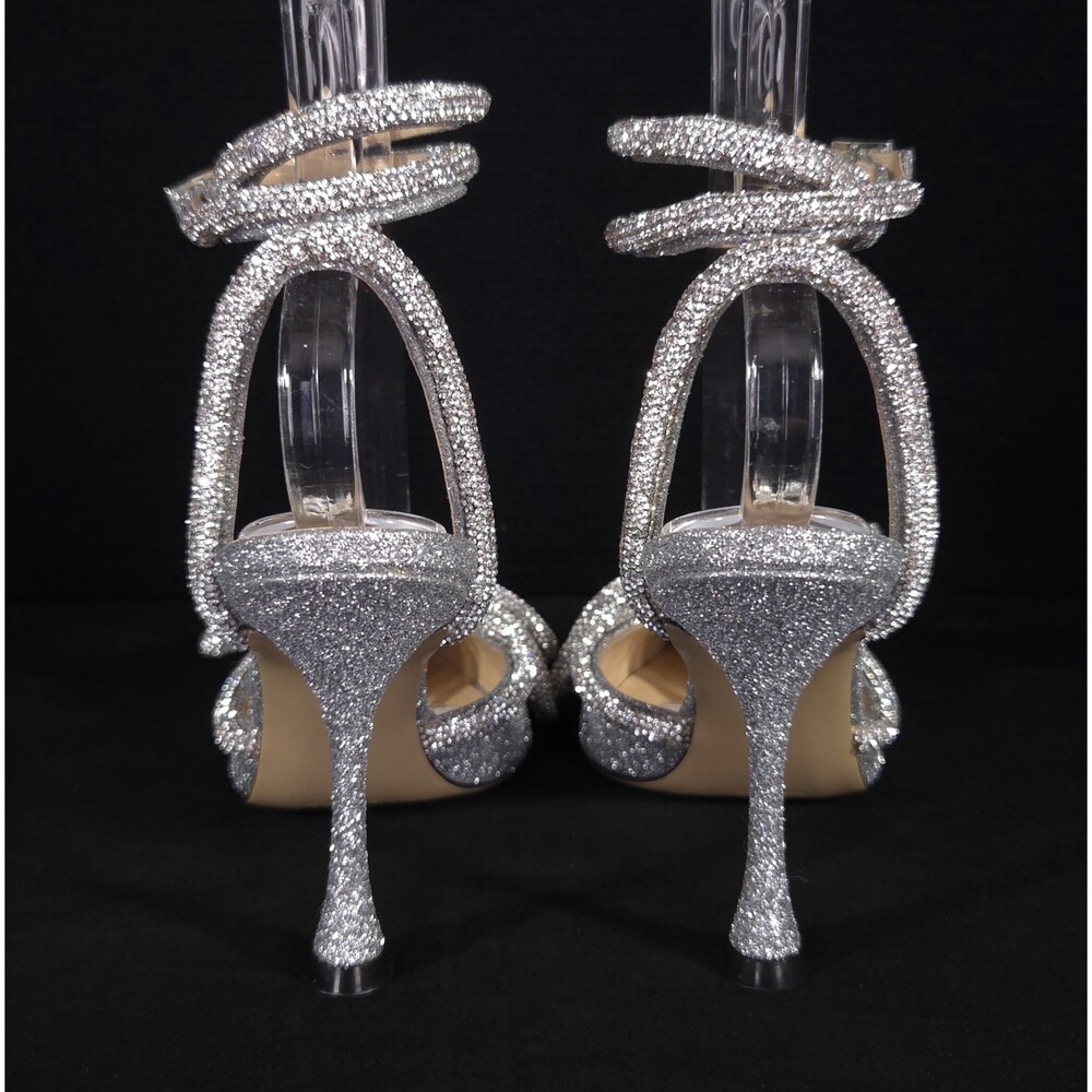 Mach & Mach Glitter Double Bow Pumps US 5 EU 35 Womens Silver Crystal $1100 - Picture 6 of 13